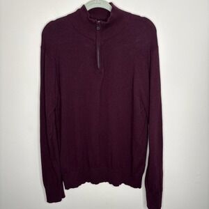 Bonobos 1/4 Zip Sweater Men's Slim Large Red Cotton Cashmere Mock Neck Office